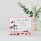 Pink Damask Bird Cage Wedding Save the Date Einladung (Stehend Vorderseite)