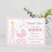 Pink Damask Blonde Babydusche Dankeskarte (Stehend Vorderseite)