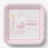 Pink Damask Blonde Babydusche Pappteller (Vorderseite)