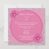 Pink Damask & Blume 19. Geburtstag Einladung (Rückseite)