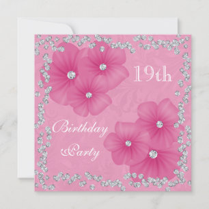 Pink Damask & Blume 19. Geburtstag Einladung