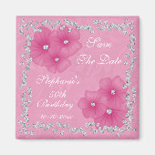 Pink Damask & Blume 50. Geburtstag Magnet (Vorne)