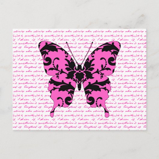Pink Damask Butterfly Collage Postkarte (Vorderseite)