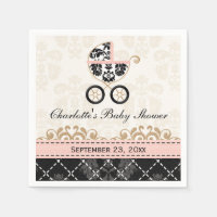 Pink Damask Carriage Baby Dusche
