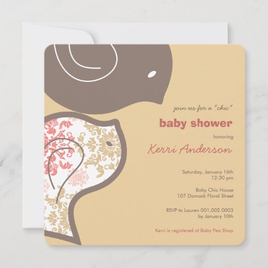 Pink Damask Chicks Kinderdusche Party Einladung (Vorderseite)