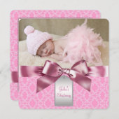 Pink Damask Christening Einladung (Vorne/Hinten)