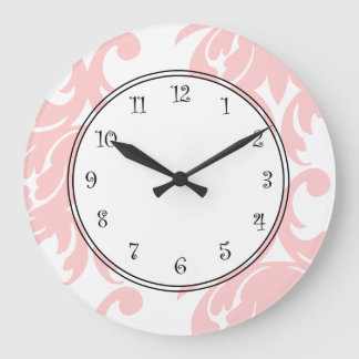 Pink Damask Clocks Große Wanduhr