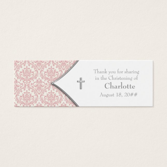 Pink Damask Cross Bomboniere Tags (Vorderseite)