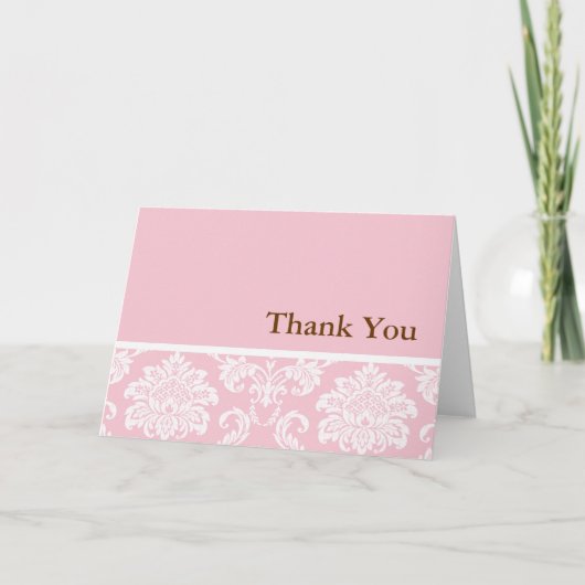Pink Damask Danke Karte (Vorderseite)