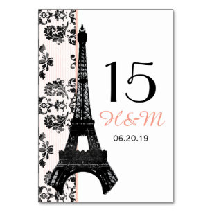PINK DAMASK EIFFEL TOWER PARISIAN WEDING TISCHNUMMER
