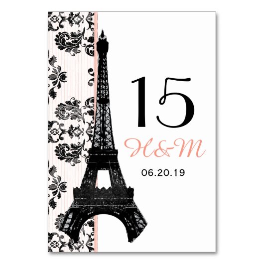 PINK DAMASK EIFFEL TOWER PARISIAN WEDING TISCHNUMMER (Rückseite)