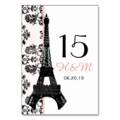PINK DAMASK EIFFEL TOWER PARISIAN WEDING TISCHNUMMER (Vorderseite)