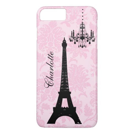 Pink Damask Eiffelturm iPhone Case (Rückseite)