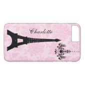Pink Damask Eiffelturm iPhone Case (Rückseite (Horizontal))