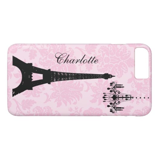 Pink Damask Eiffelturm iPhone Case (Rückseite (Horizontal))