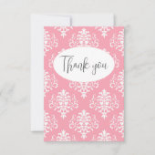 Pink Damask Flat Danke Karte (Vorderseite)
