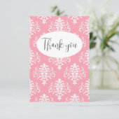 Pink Damask Flat Danke Karte (Stehend Vorderseite)