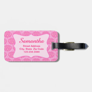 Pink Damask Frauenname Personalisierte Geburt Gepäckanhänger