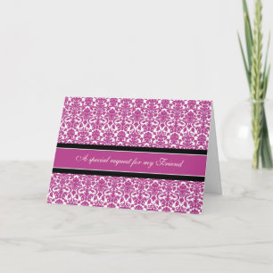 Pink Damask Friend Bridesmaid Einladungskarte