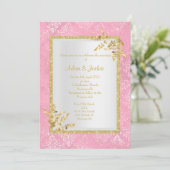 PINK DAMASK GOLD LEAF ELEGANT CLASSY WEDD EINLADUNG (Stehend Vorderseite)