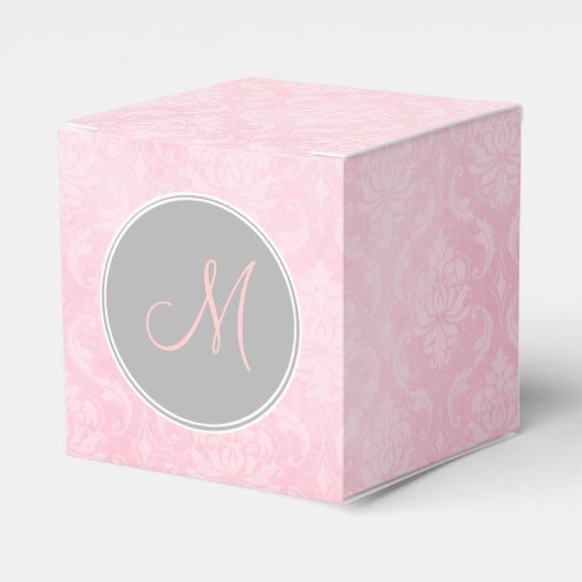 Pink Damask Grau-Monogram-Bevorzugung Box Geschenkschachtel (Vorderseite)