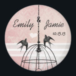 Pink Damask & Grey Bird Cage Wedding Magnet<br><div class="desc">Mehr Vogelkäferhochzeiten</div>