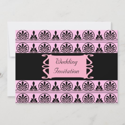 Pink Damask Hochzeit Einladung (Vorderseite)