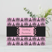Pink Damask Hochzeit Einladung (Stehend Vorderseite)