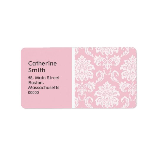 Pink Damask Hochzeitadressen-Labels Adressaufkleber (Vorne)