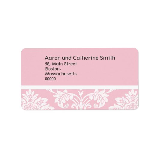 Pink Damask Hochzeitadressen-Labels Adressaufkleber (Vorne)