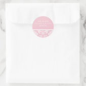 Pink Damask Hochzeitskleber Runder Aufkleber (Tasche)