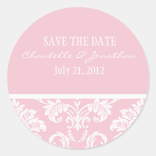 Pink Damask Hochzeitskleber Runder Aufkleber (Vorderseite)