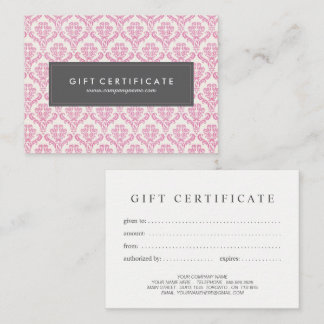 Pink Damask - individualisierbares Geschenkzertifi Rabattkarte