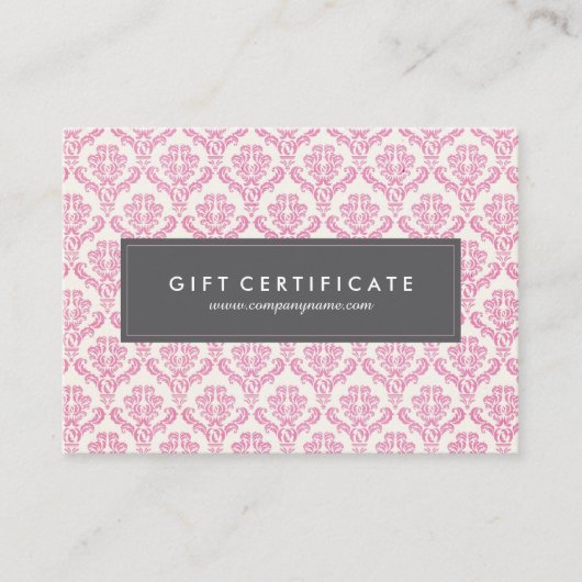 Pink Damask - individualisierbares Geschenkzertifi Rabattkarte (Vorderseite)
