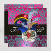 PINK DAMASK ,JEWEL OWL ,ELF HAT,DIAMOND FEATHERS EINLADUNG (Vorne/Hinten)