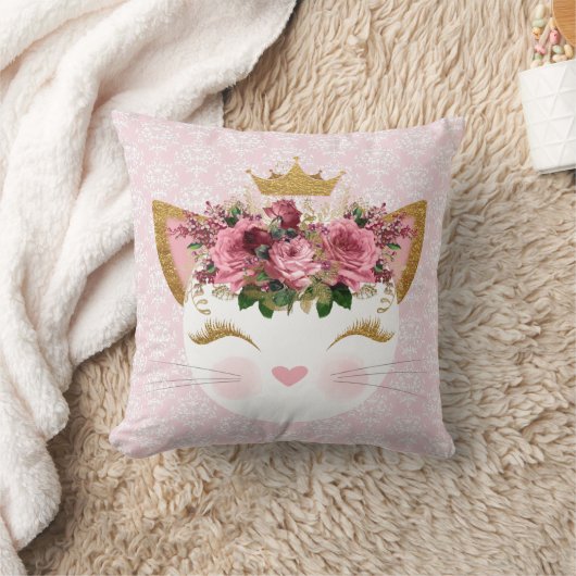 Pink Damask Kitty Throw Kissen (Decke)