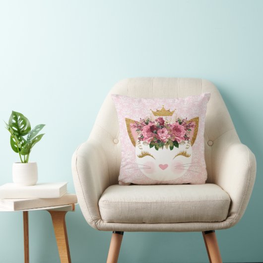 Pink Damask Kitty Throw Kissen (Stuhl )