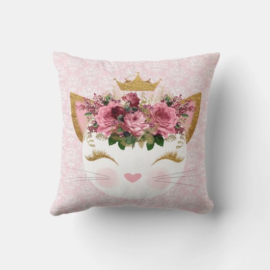 Pink Damask Kitty Throw Kissen (Rückseite)