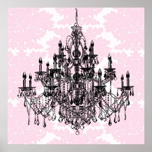 Pink Damask Kronleuchter Kunst Poster (Vorne)