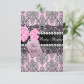 Pink Damask & Lace Girl Baby Dusche Einladung (Stehend Vorderseite)