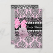 Pink Damask & Lace Girl Baby Dusche Einladung (Vorne/Hinten)