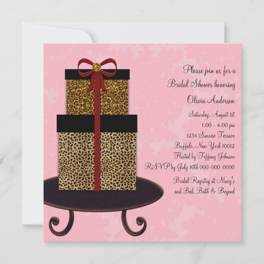 Pink Damask Leopard Gift Brautparty Einladung (Vorderseite)