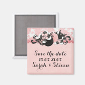 Pink Damask Love Bird Save the Date Magnet (Vorderseite/Rückseite)