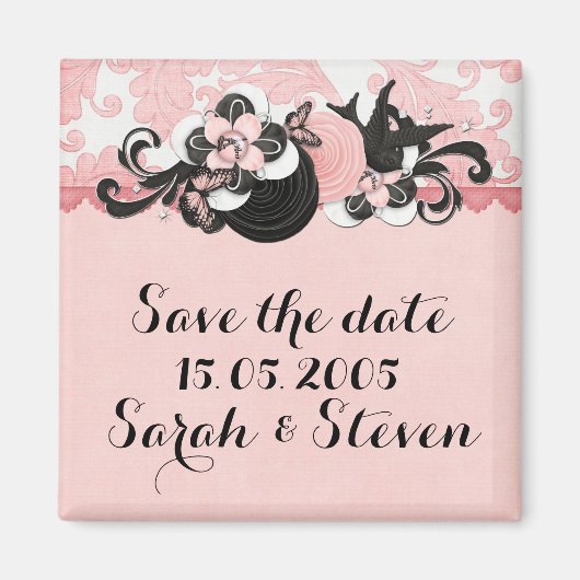 Pink Damask Love Bird Save the Date Magnet (Vorne)