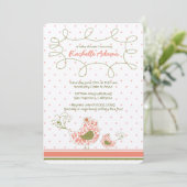 Pink Damask Mama & Baby Bird Chic Girl Babydusche Einladung (Stehend Vorderseite)