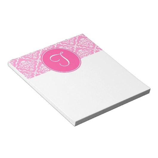 Pink Damask Monogram Notepad Notizblock (angewinkelt)