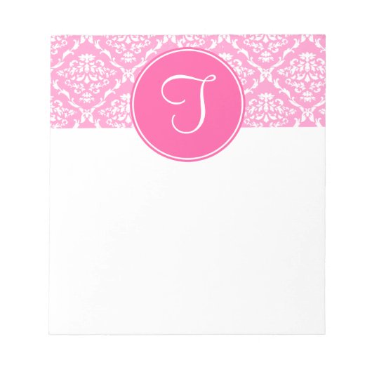 Pink Damask Monogram Notepad Notizblock (Vorderseite)