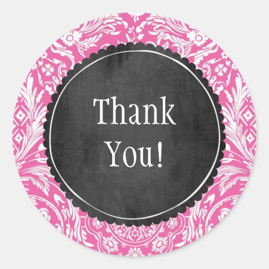 Pink Damask Muster Blume Chalkboard individuell ei Runder Aufkleber (Vorderseite)
