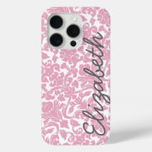 Pink Damask Muster mit grauem Namen Case-Mate iPhone Hülle (Rückseite)
