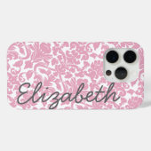 Pink Damask Muster mit grauem Namen Case-Mate iPhone Hülle (Rückseite (Horizontal))
